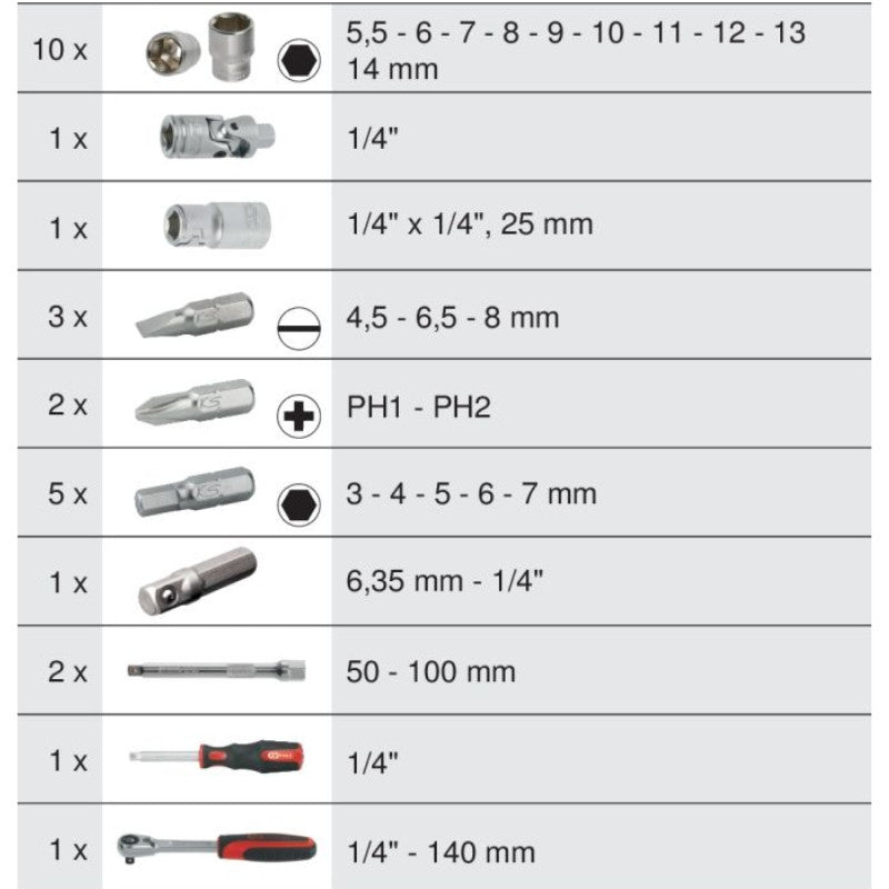 KS TOOLS Coffret 27 douilles et access ULTIMATE 1/4'' - 922.0626
