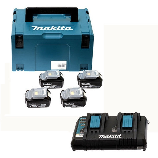 Pack 4 batteries 18v 4ah + chargeur double dc18rd 197503-4 makita