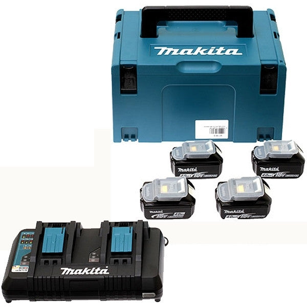 Pack 4 batteries 18v 5ah + chargeur double dc18rd 197626-8 makita