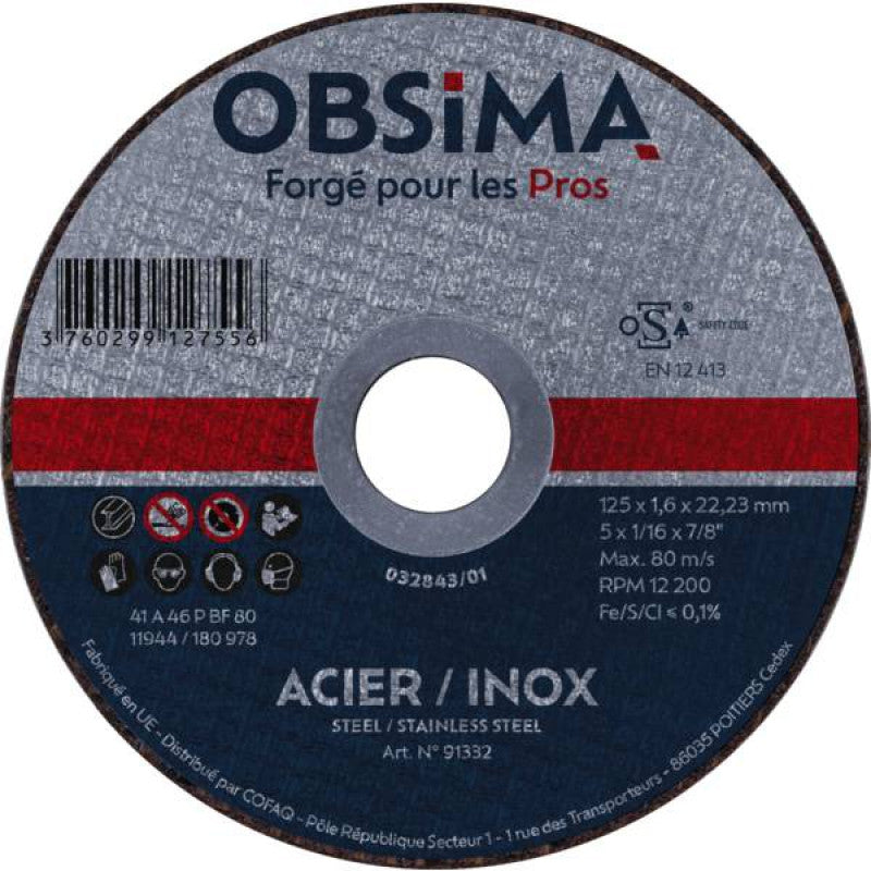 OBSIMA 25 Disques à tronconner diam 230x1,9mm Inox - 315691