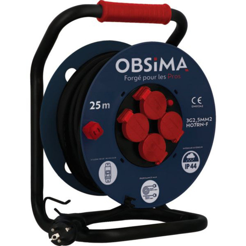 OBSIMA Enrouleur de câble 4 prises à clapet câble 3G2.5 25m - 602821