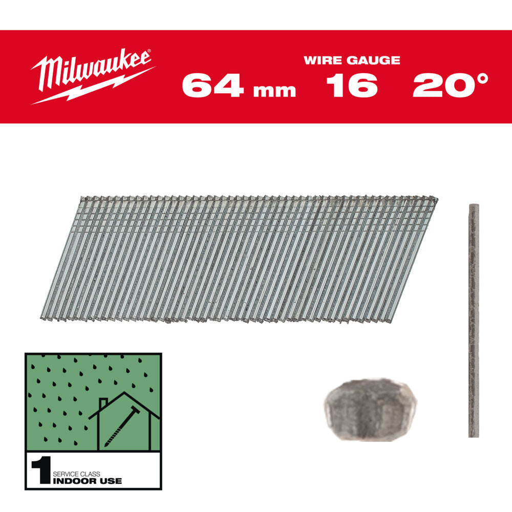MILWAUKEE 2000 clous 20° Gauge 16 galva longueur 32 à 64 mm - 493249258