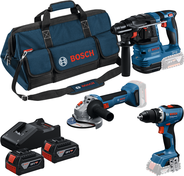 BOSCH Pack 3 outils 18V 4Ah GSR18V65+GBH18V22+GWS18V8 - 0615A50094