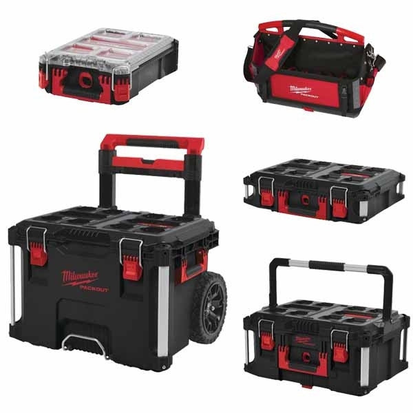 MILWAUKEE Set PACKOUT chariot avec 2 coffrets 1 organisateur et 1 sac