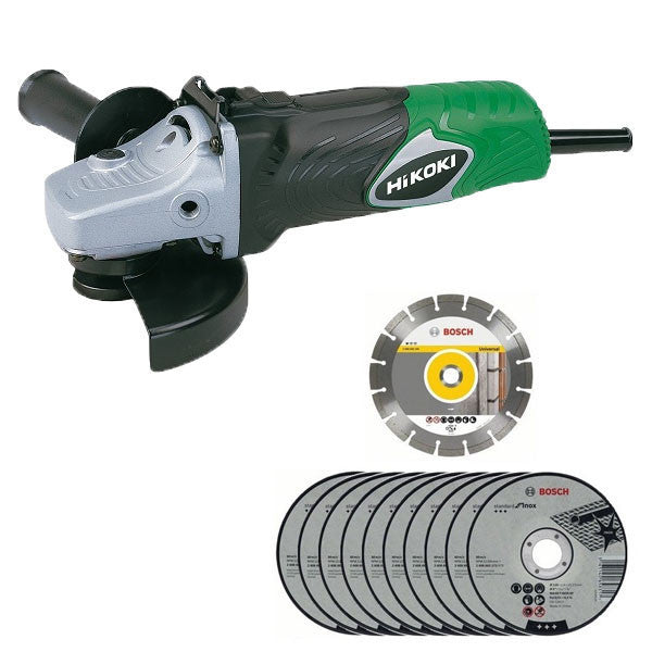 HIKOKI Meuleuse G13SB4YGZ 125mm 1400W avec 10 disques à tronçonner et 1 disque diamant