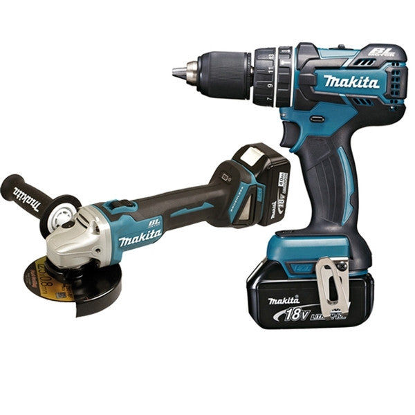 Pack 2 outils 18v meuleuse dga506 + perceuse dhp484 2x5 ah dlx2210tj1 makita