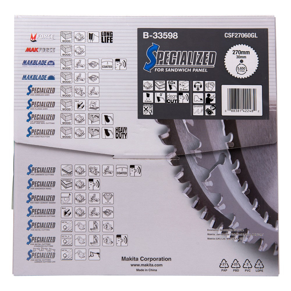 MAKITA Lame pour panneau sandwich Ø270x30 Z60 - B-33598