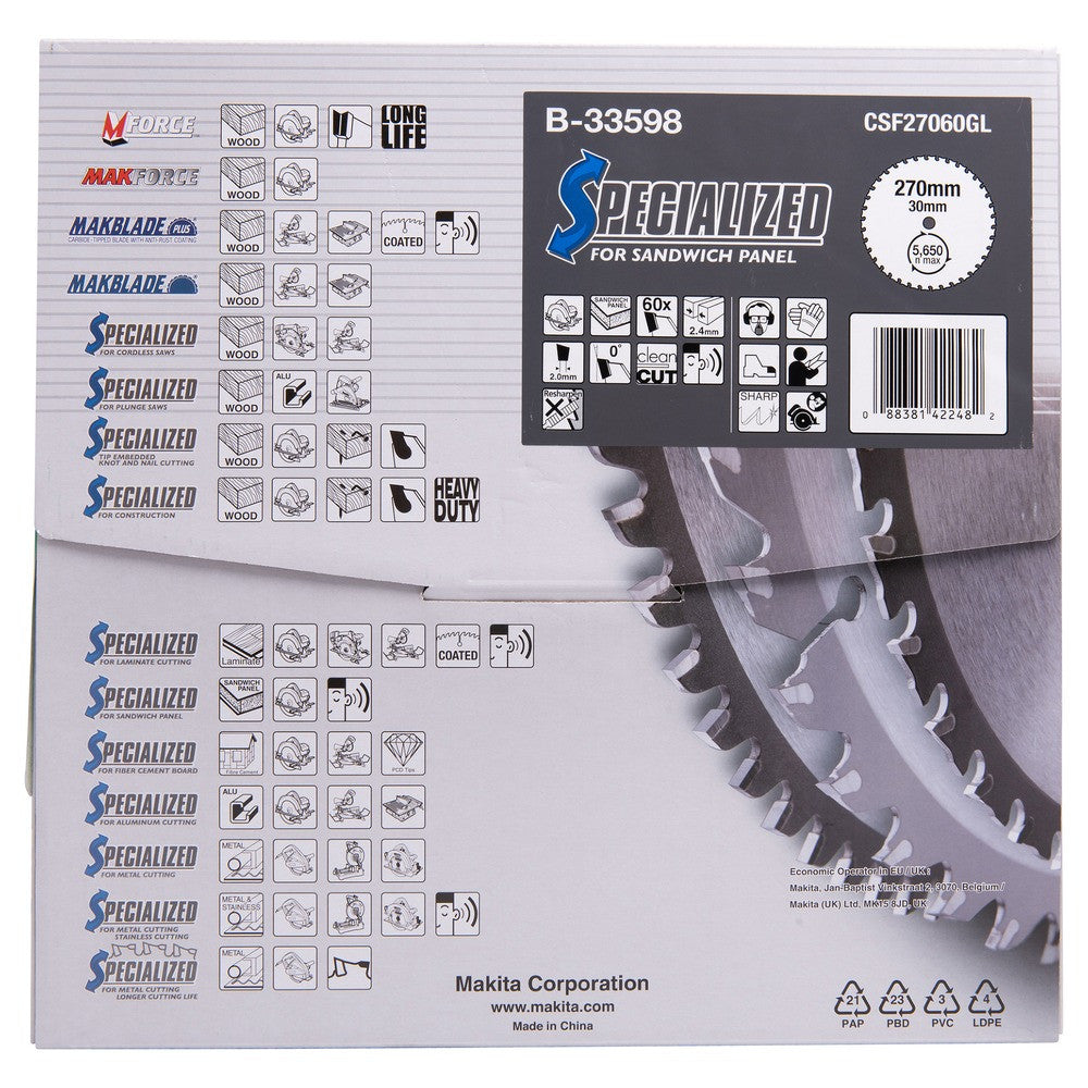 MAKITA Lame pour panneau sandwich Ø270x30 Z60 - B-33598