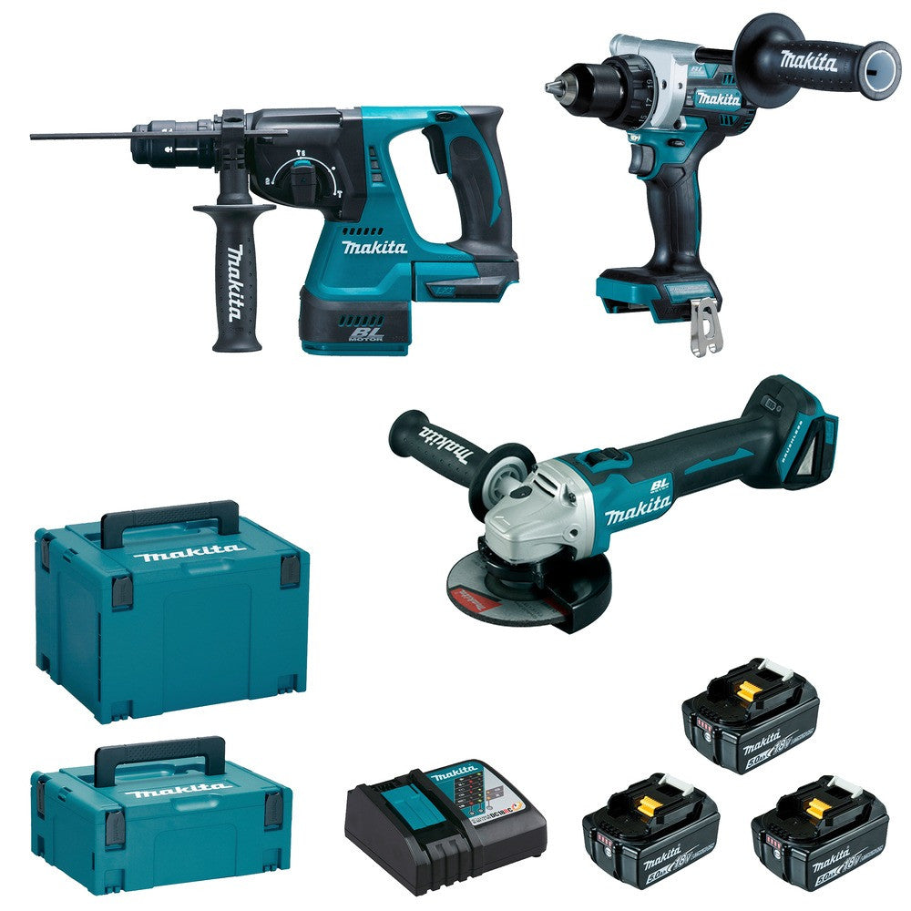 MAKITA Pack 3 Outils 18V 3x5Ah DDF492+DHR243+DGA506 - DLX3202TJ
