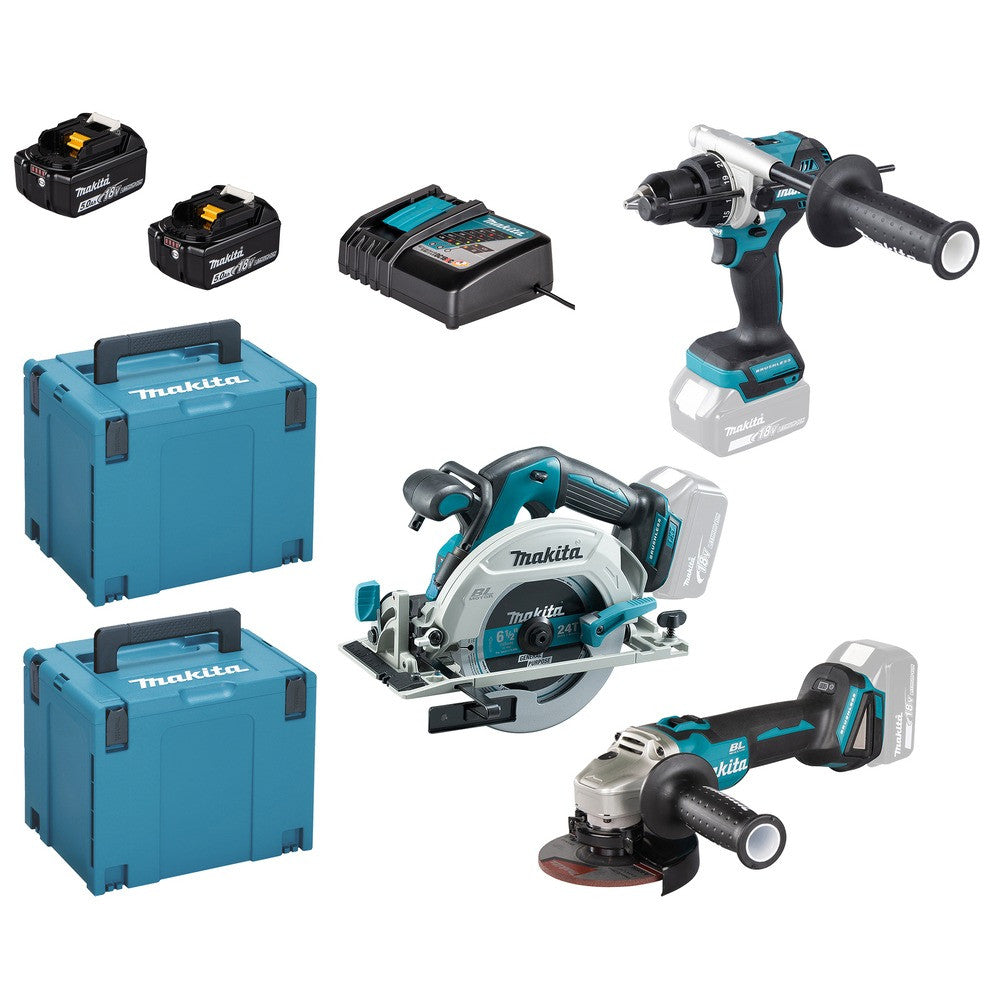 MAKITA Pack 3 Outils 18V 2x5Ah DHP492+DGA506+DHS680 - DLX3203PTJ