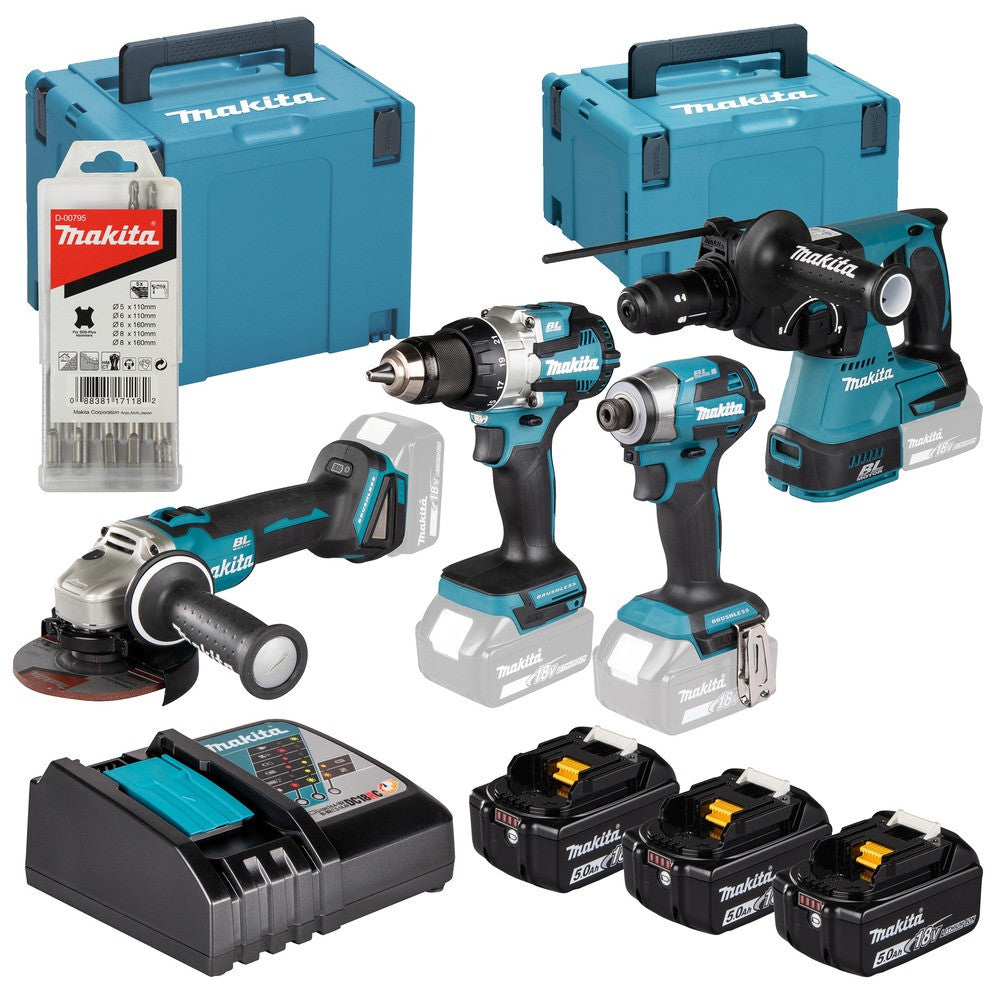 MAKITA Pack 4 Machines 18V 3x5Ah 2xM-boxes - DLX4196JX1
