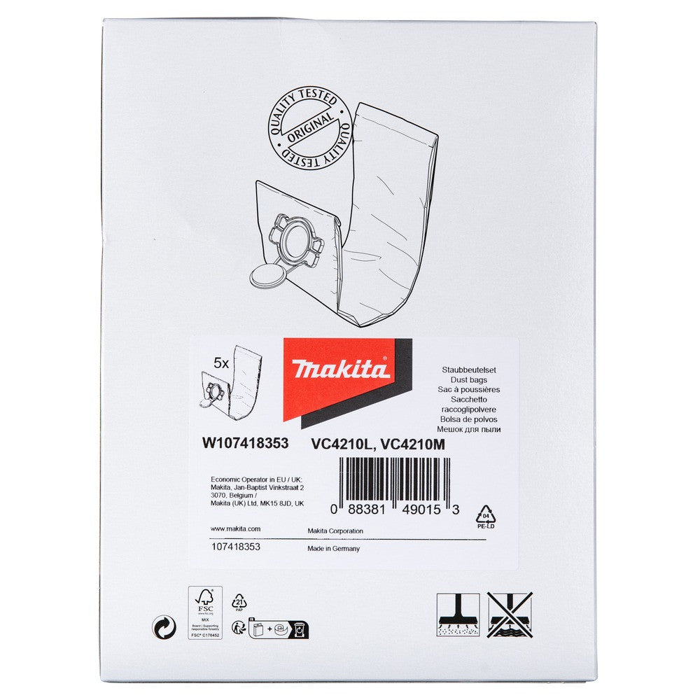 MAKITA 5 Sacs flitres en tissu pour VC4210 - W107418353