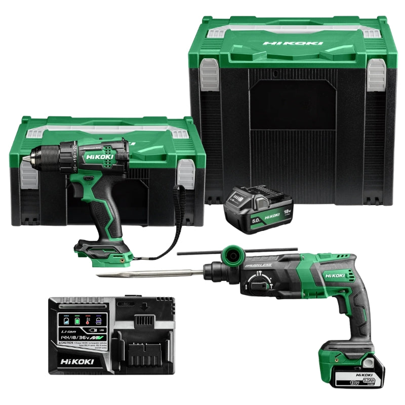 HIKOKI Pack Perceuse 140Nm + perforateur 3,2J 18V 2x5Ah - PACK2OUT18V2