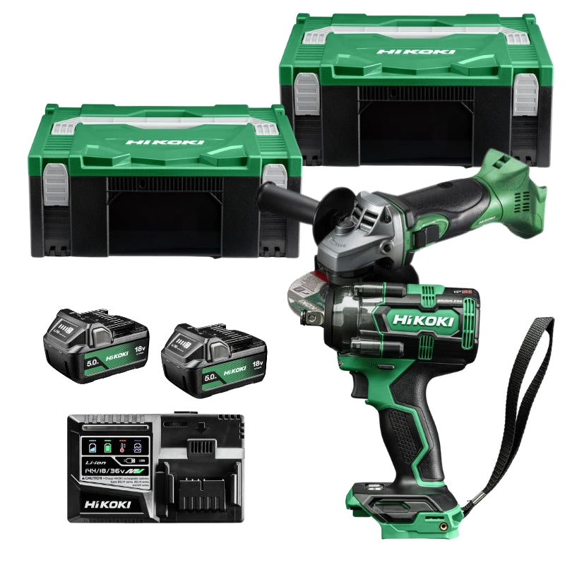 HIKOKI Pack Boulonneuse 600Nm + meuleuse 18V 2x5Ah - PACK2OUT18V3