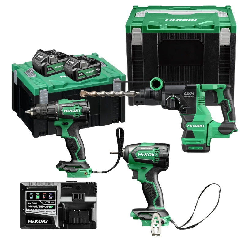HIKOKI Pack 3 outils Perceuse + Boulon+ perforateur 18V 2x5Ah - PACK3OUT18V2