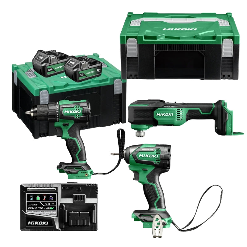 HIKOKI Pack 3 outils Perceuse + visseuse + oscillant 18V 2x5Ah - PACK3OUT18V3