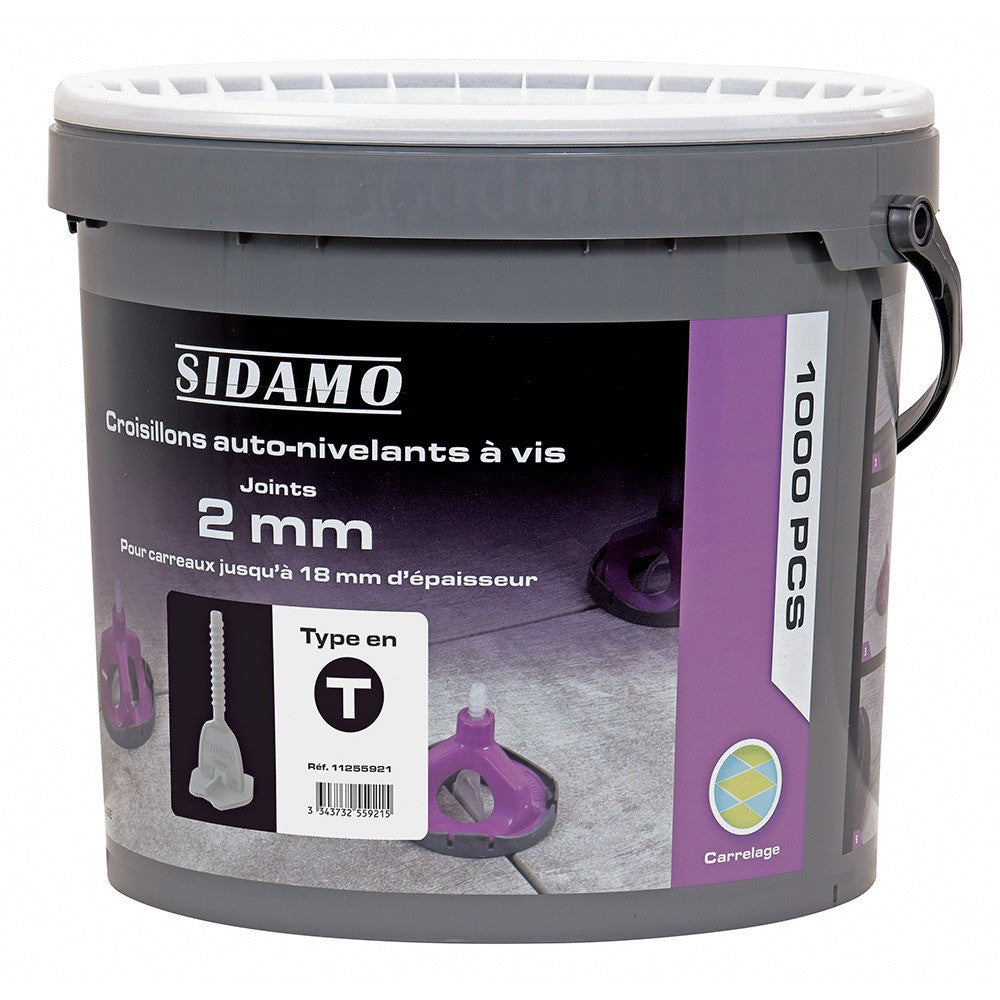 SIDAMO Seau 1000 Croisillons auto-nivelants à vis - 1, 2 ou 3 mm