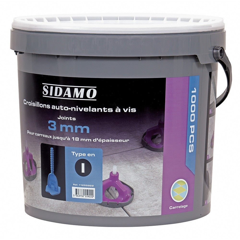 SIDAMO Seau 1000 Croisillons auto-nivelants à vis - 1, 2 ou 3 mm
