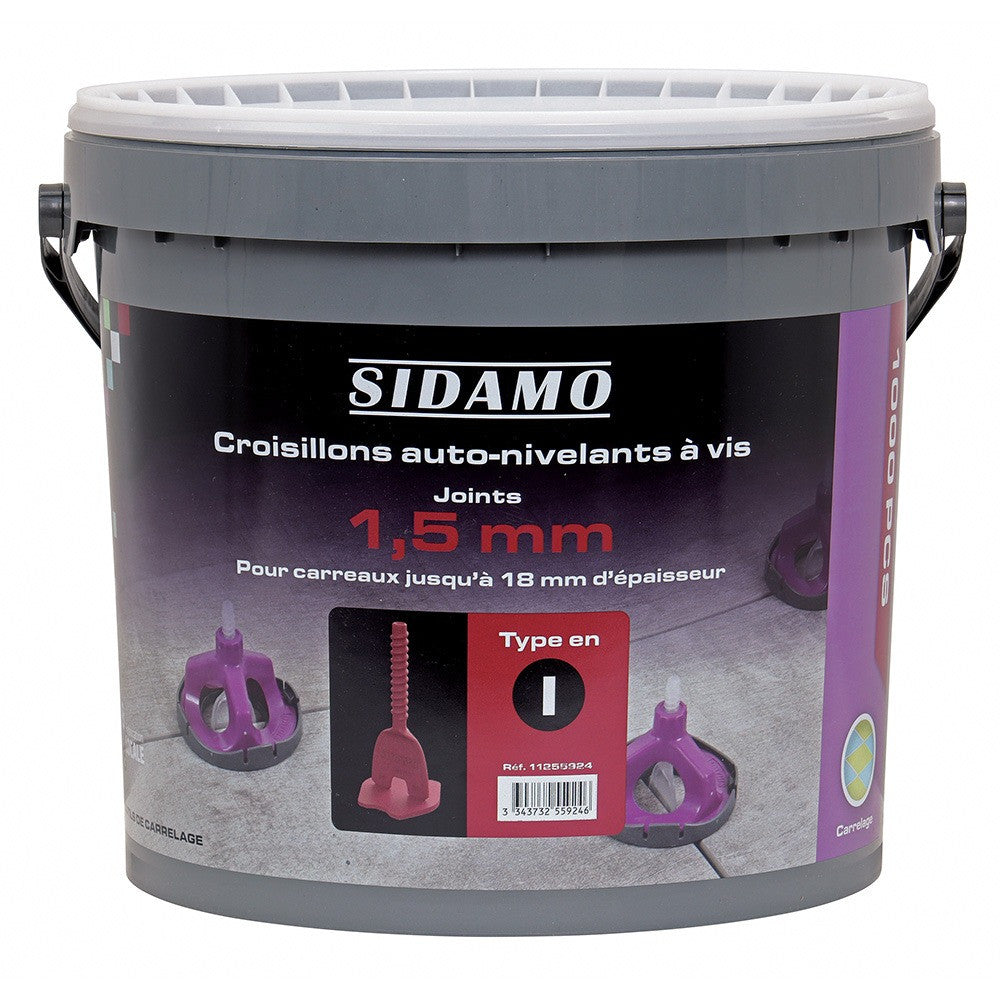 SIDAMO Seau 1000 Croisillons auto-nivelants à vis - 1, 2 ou 3 mm