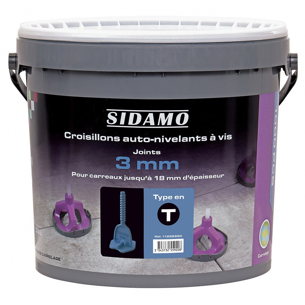 SIDAMO Seau 1000 Croisillons auto-nivelants à vis - 1, 2 ou 3 mm
