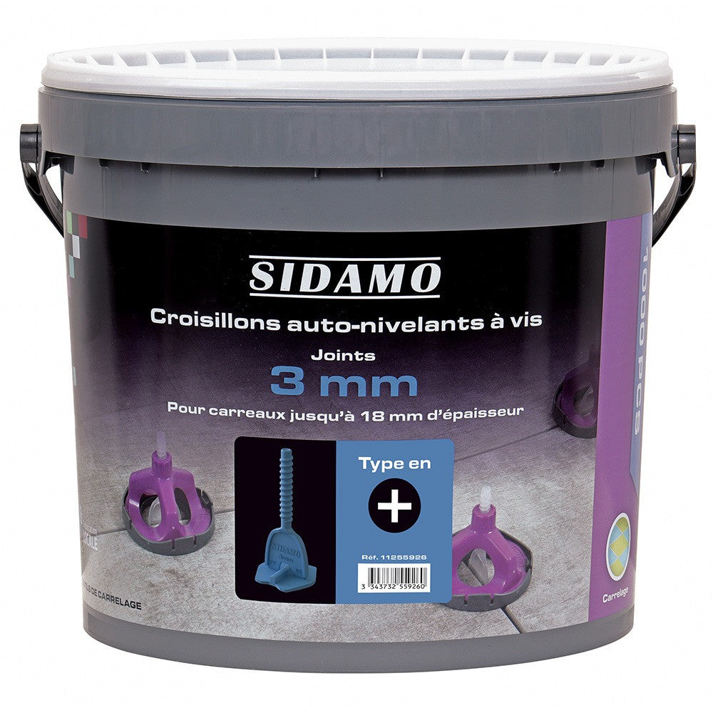 SIDAMO Seau 1000 Croisillons auto-nivelants à vis - 1, 2 ou 3 mm