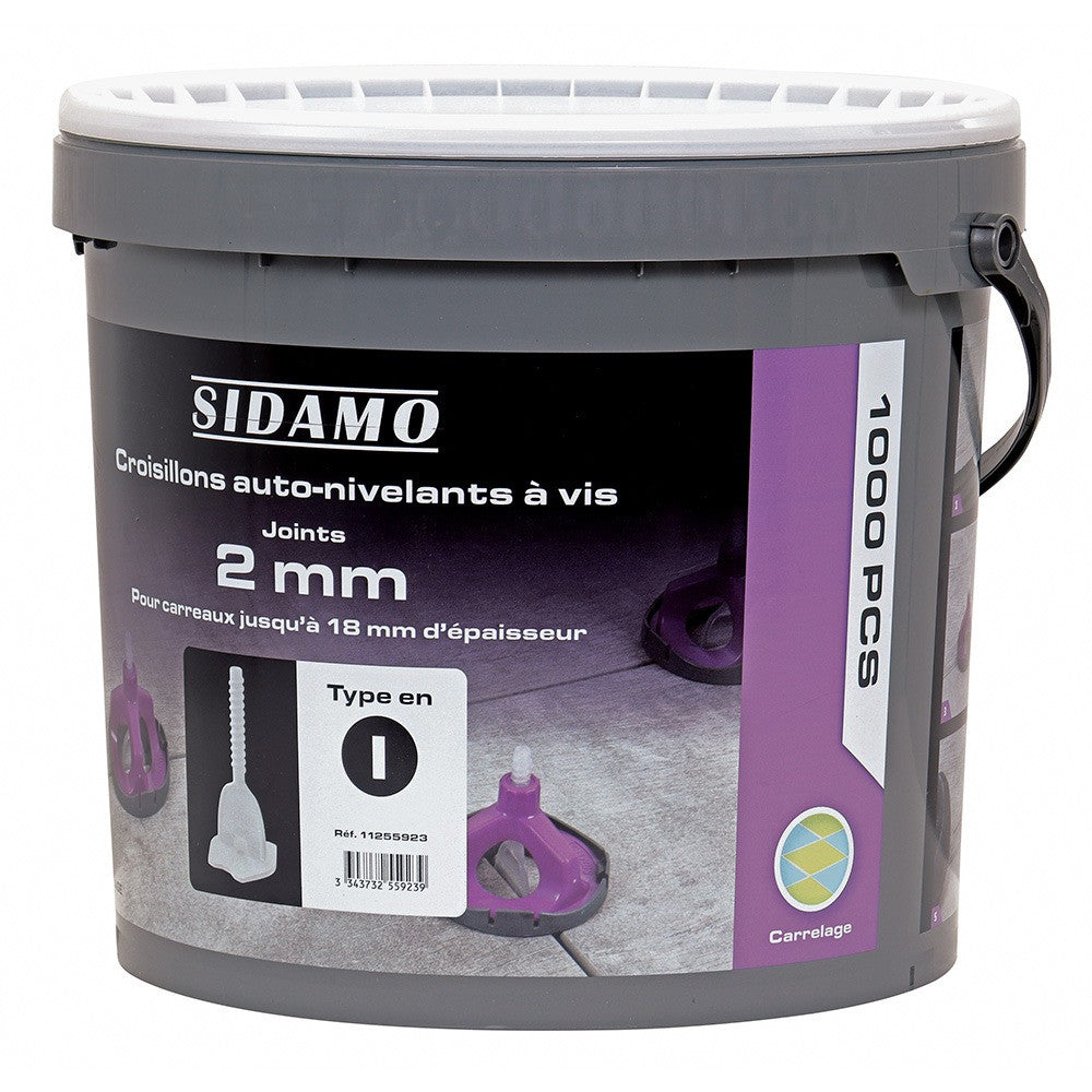 SIDAMO Seau 1000 Croisillons auto-nivelants à vis - 1, 1,5 ,2 ou 3 mm