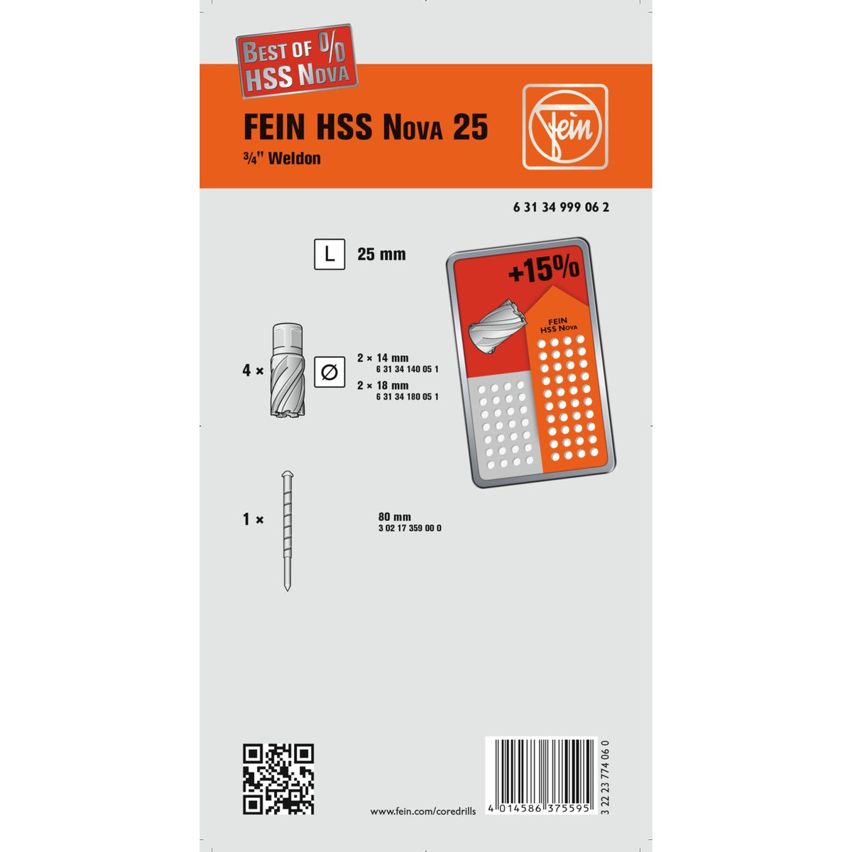 FEIN Set accessoires HSS Nova 25 Weldon 3/4 in - 63134999062