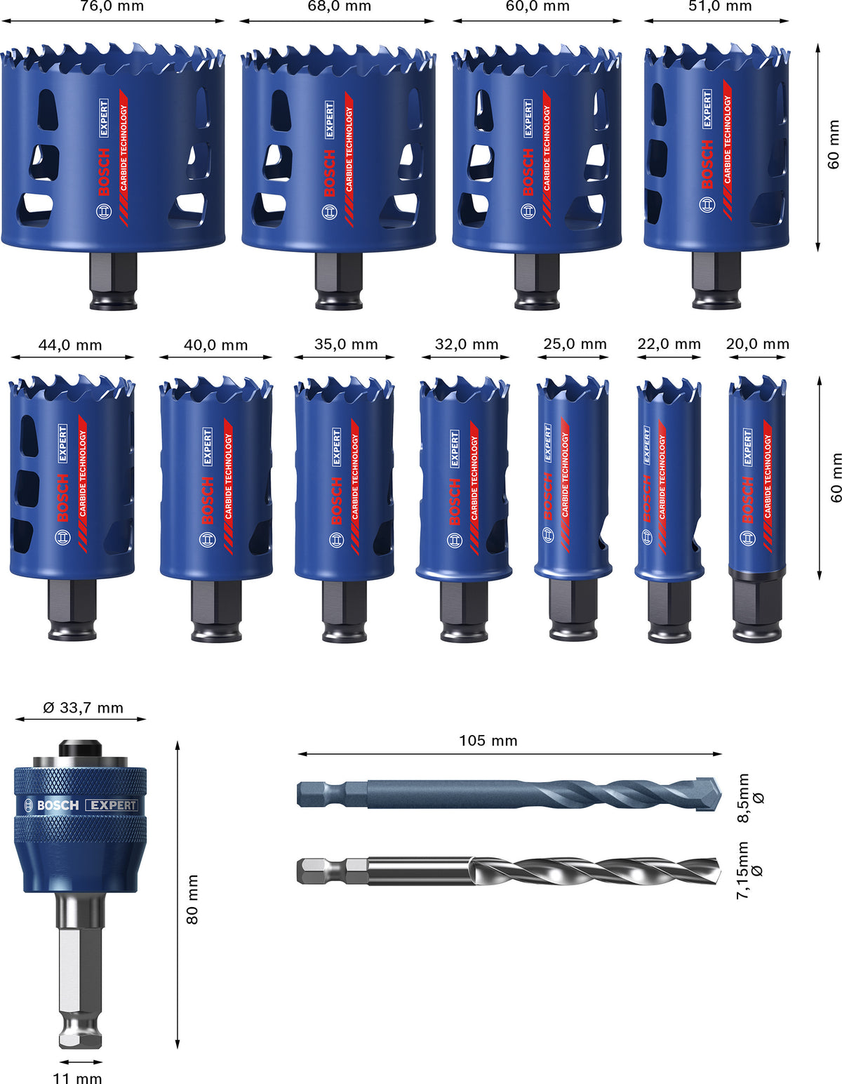 BOSCH EXPERT 14 Scies trépan Multi-mat PC+ Ø20-76mm - 2608901909