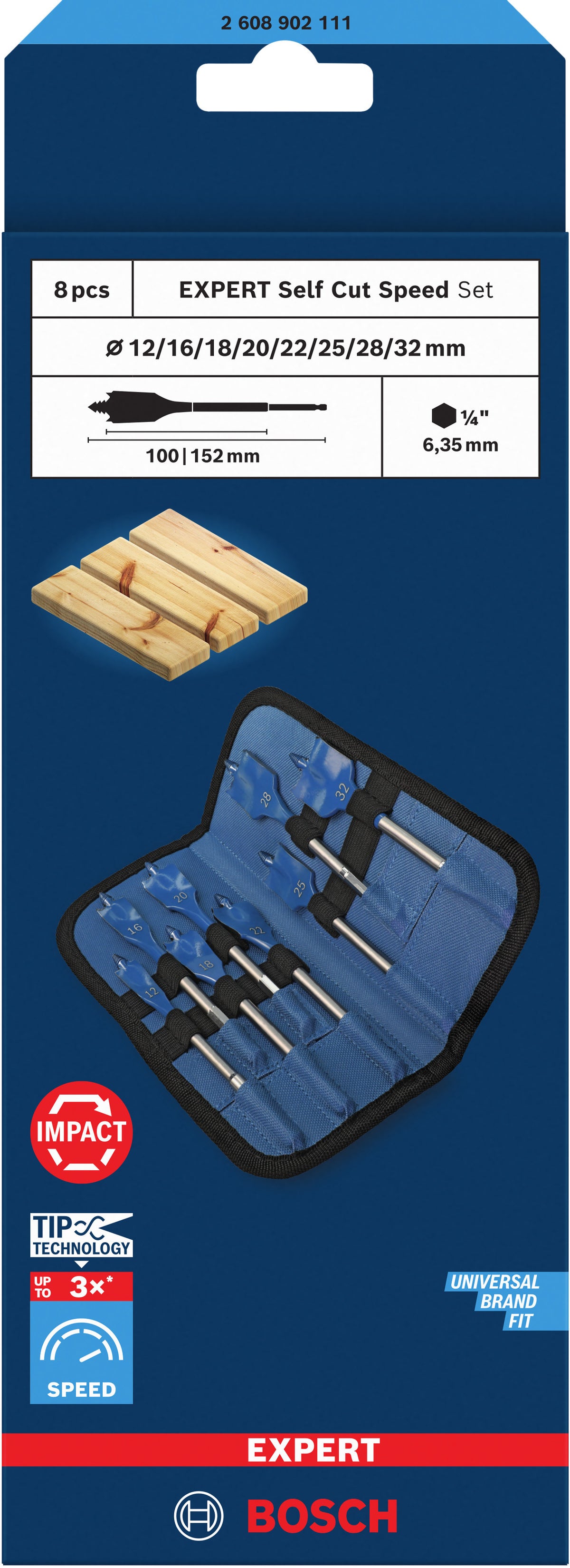 BOSCH EXPERT 8 Mèches Bois Self Cut Speed Ø12-32x152mm - 2608902111