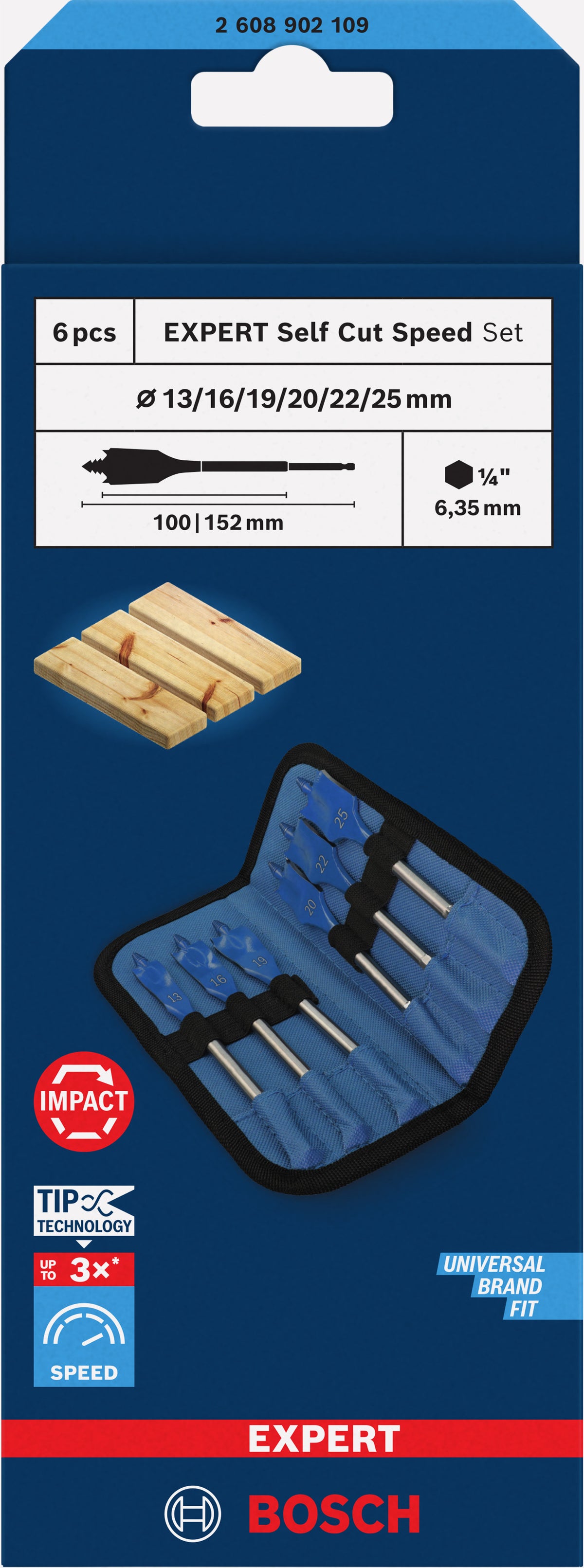 BOSCH EXPERT 6 Mèches Bois Self Cut Speed Ø13-25x152mm - 2608902109